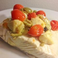 Olive Oil-Poached Halibut with Olives, Capers, and Artichokes