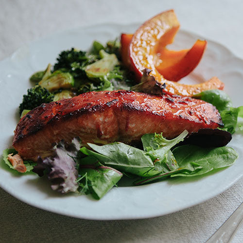 Harissa Salmon with Roasted Winter Veggies: Two ways
