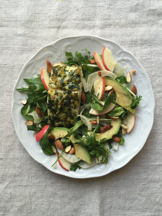 Lemony Halibut with Bitter Greens and Fennel Salad