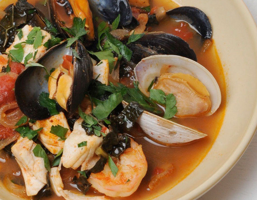 Spring Shellfish Stew with Kale and Pancetta