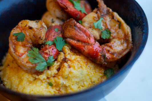 Spiced Jumbo Shrimp with Smoked Gouda Grits