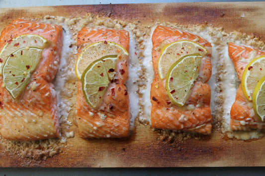 Teriyaki Cedar Plank Salmon with Citrus Salad and Sesame Ginger Dressing