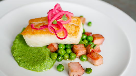 Pan Seared Halibut With Mint Pea Puree